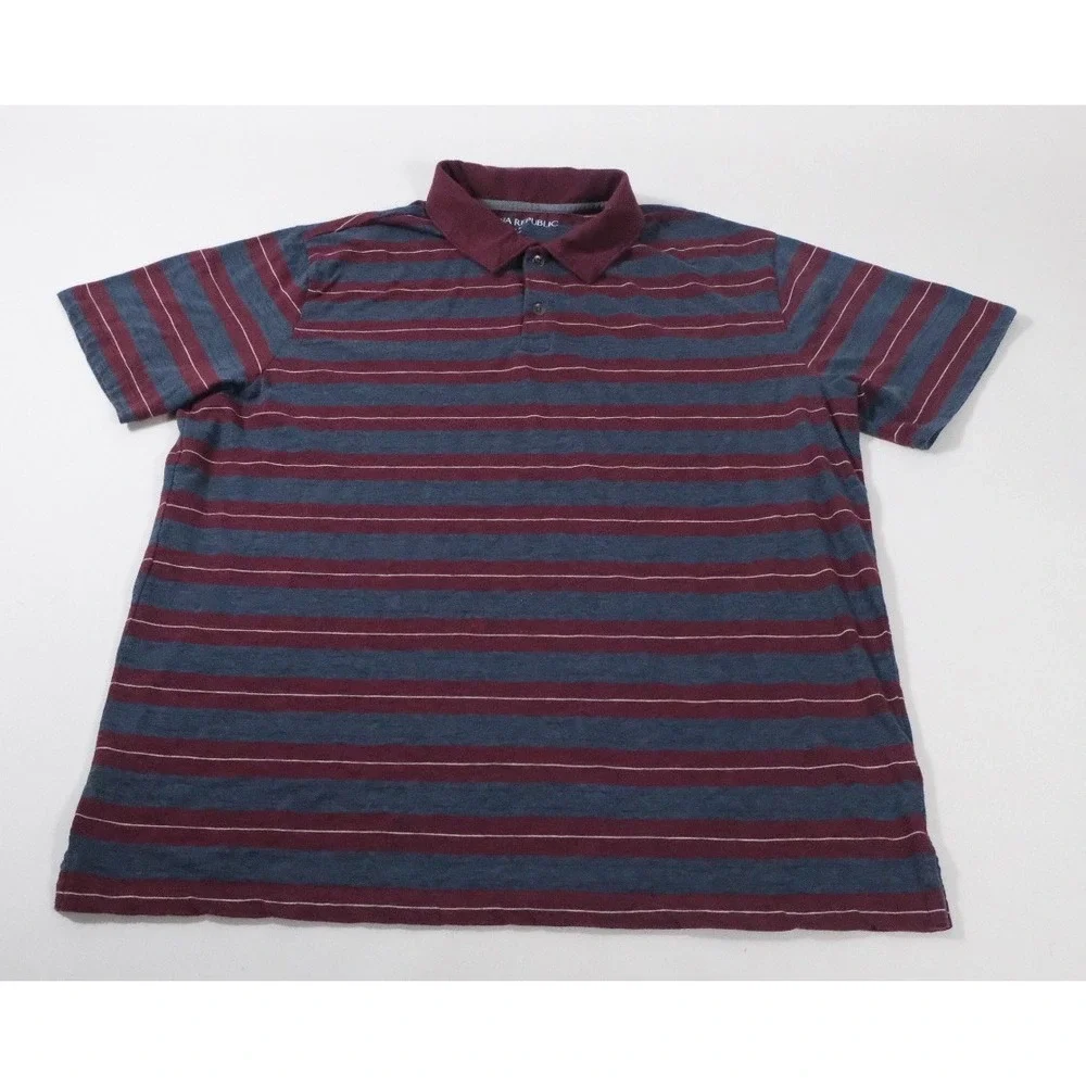 Banana Republic Polo Mens XL Maroon Blue Vintage Striped Short Sleeve Shirt Top